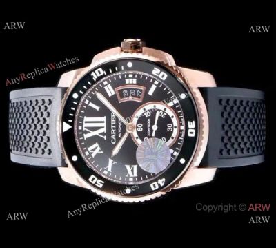 Swiss Replica Calibre De Cartier Rose Gold Black Dial Watch 